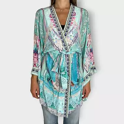 Camilla Pink & Blue Silk Floral Print Kimono Jacket One Size ~ AU10-16 • $331