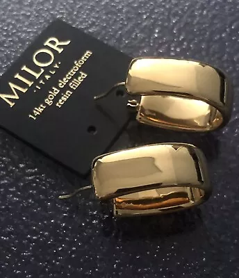 7.5 G* 14K GOLD MILOR Italy Designer Chunky Oval Hoop Wide Puffy Huggie Earrings • $306