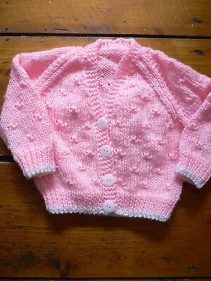 Pink Girls Hand Knitted Baby Cardigan 0-3 Months 16 Inch Chest  • £3.99