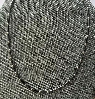 Men's Women's Black Silver Magnetic Hematite Necklace Tubes And Rounds • $40.99