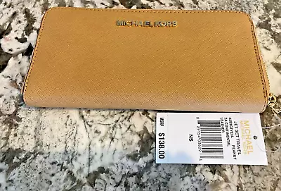 Michael Kors Jet Set Travel Wallet ZA Continental Leather Peanut Color • $59