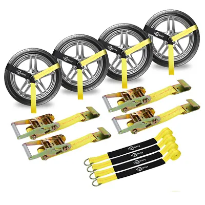 4 Pack Straps Car Trailer Hauler Ratchet Dolly Tie Down Straps W/Flat Hooks • $123.03