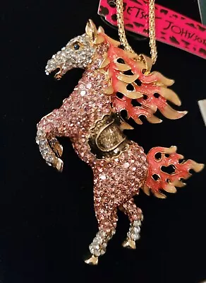 Betsy Johnson WILD FIRE HORSE Brilliant Pink Crystal Flaming MANE  NECKLACE  • $16.99