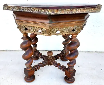 Antique French Table Louis XIII Octagonal Barley Twist 1800s • $1995