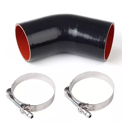 2  Inch 51mm ID 45 Degree Silicone Coupler Hose Pipe Black Red + 2 Pcs T-Clamp • $10.59