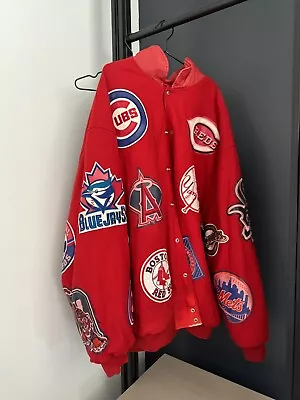 Jeff Hamilton MLB Logos Jacket Leather Trim RARE Vtg  JH Design Red Size 3XL • $500