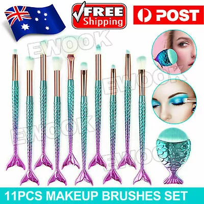 $7.45 • Buy 11 X Mermaid Makeup Brushes Set Fish Tail Foundation Eyeshadow Cosmetic Brush