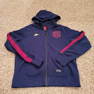 EUC Nike FCB Barcelona Full Zip Hoodie Size Medium Navy Blue Messi  • $10.50