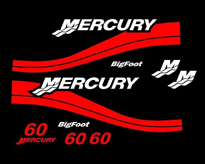 9pc Outboard Decal Kit Fits MERCURY 60HP Bigfoot Boat Fishing Cowling Red M60 • $38.95