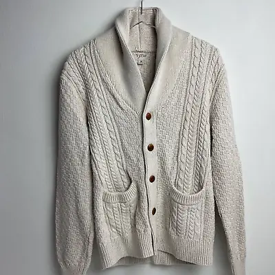 J Crew Heritage Cotton Cable-knit Shawl-collar Cardigan Cream Men's Medium M NEW • $115