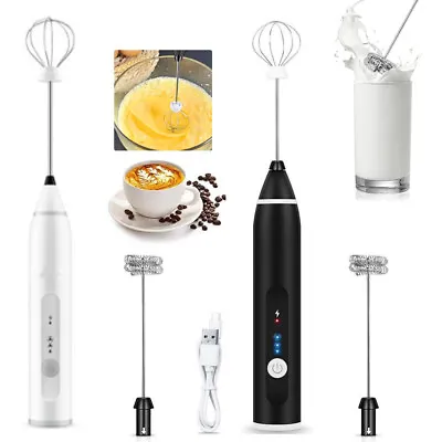 USB Rechargeable Handheld Electric Coffee Milk Frother Whisk Mixer Egg Beater  • $10.85