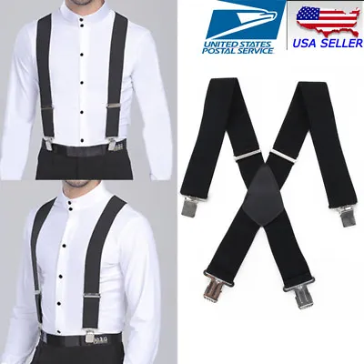 $6.50 • Buy Mens Braces Suspenders Black X-shape Heavy Duty Biker Snowboard Trousers Wide 2 