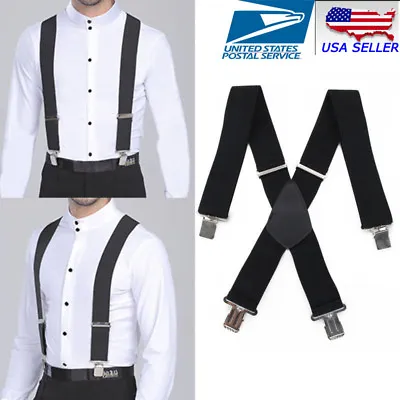 Mens Braces Suspenders Black X-shape Heavy Duty Biker Snowboard Trousers Wide 2  • $5.90