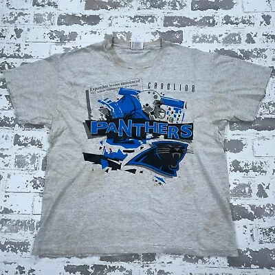 Vintage Carolina Panthers Shirt Men Large Gray Blue Tee Grunge Thrashed 90s Y2K • $19.91