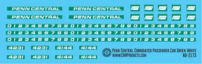 N Scale - Penn Central Corrigated Passenger Car Green White Decals • $6