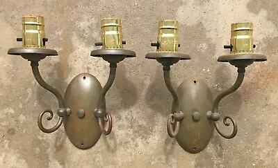 Brass 2-arm Electric Sconces Pair Antique Vintage Tested • $135