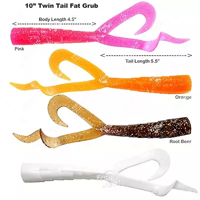 8pcs 10  (with Tail Extended) Twin Tail Perch Grub Fishing Soft Lures 4-color • $17.94