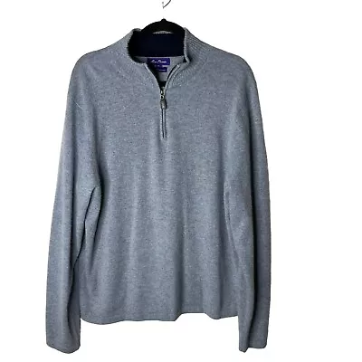 Alan Fluster Size XXL Pullover Sweater 100%  2 Ply Cashmere 1/4 Zip Classic Blue • $49.95