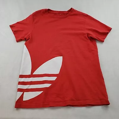 Vintage Y2K Adidas Trefoil Leaf Big Logo Red Cotton T Shirt 2 Sided Men Small • $10.49