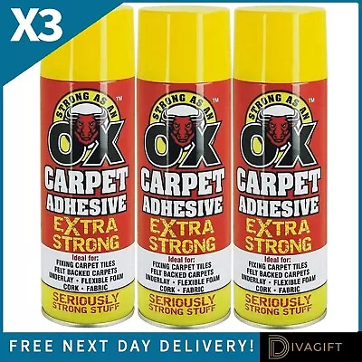 3 X 500ml Extra Strong Carpet Adhesive Spray Glue Foam Heavy Duty Craft Fabric • £16.99