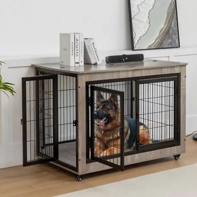 X-Large Wooden Metal Dog Crate Dog Kennel Indoor Decorative Pet Crate Dog House • $179.99