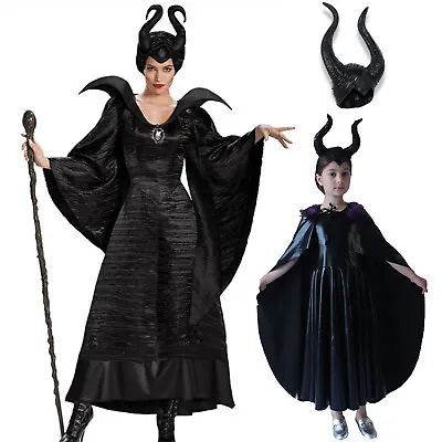 Ladies Halloween Maleficent Witch Evil Queen Cosplay Costume Fancy Dress Clothes • £16.89
