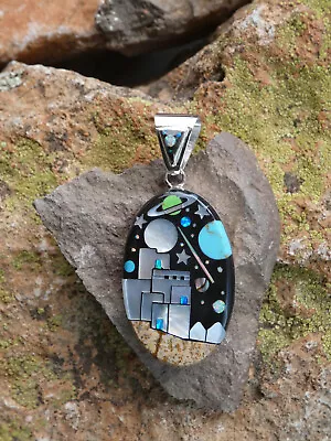 Galaxy Night Old Pueblo Micro Inlay Gemstone Sterling Silver 925 Pendant NEW E72 • $129.95