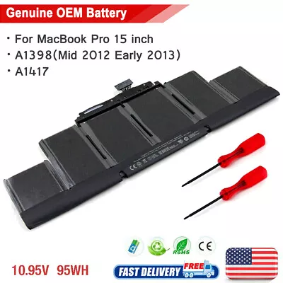 OEM Genuine A1417 Battery Apple Macbook Pro 15 Retina A1398 Mid 2012 Early 2013 • $37.80