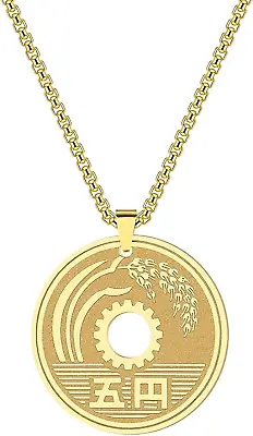 Lucky Japanese Coin Necklace 5 Yen Round Pendant Stainless Steel Trendy Jewelry  • $25.99