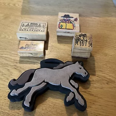 5 Cowboy / Horse Themed Rubber Stamps Mixed Lot • $9.95