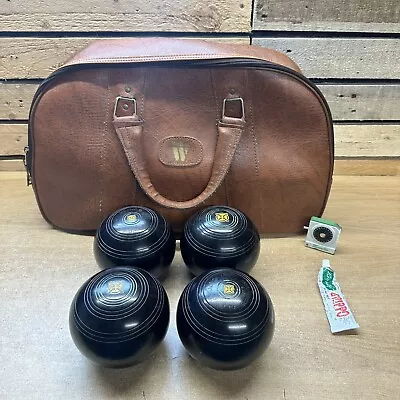 Henselite Super Grip Lawn Bowls Size 5 Black BIB C Set 4 With Carry Bag • £39.99