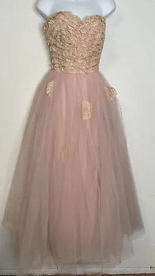 VTG 50s Will Steinman Pink Princess Ballet Dress XS S 0 2 Tulle Full Skirt Lace • £162.75