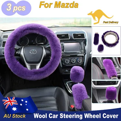 Purple Faux Sheepskin Car Steering Wheel Cover 15  3pcs For Mazda For Girl Gift • $15.99