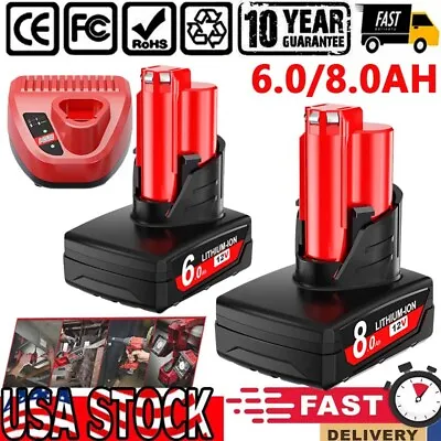 12V 8.0Ah For Milwaukee For M12 M12B2 48-11-2440 48-11-2412 Battery / Charger • $73.99