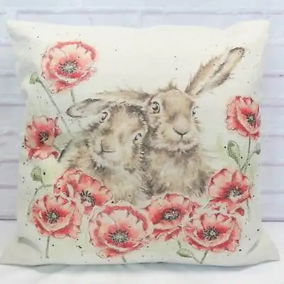 Rabbit In Poppies Cushion Cover Country Style Watercolour Wildlife Animal Gift  • £12.99