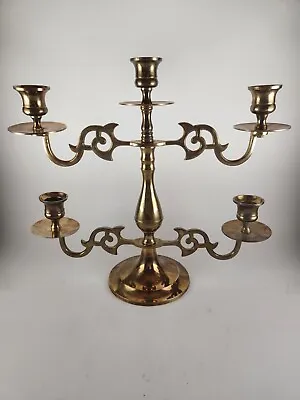 Vintage Heavy Brass Five Arm Classic Candelabra 11.5  Ornate Decorative Decor • $36