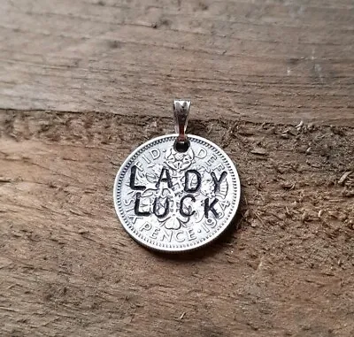 £7.50 • Buy  Lady Luck  Stamped Vintage Lucky Sixpence Pendant Charm Jewellery Unique Silver