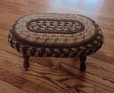 Vintage Small Oval Foot Stool Hook Rug Cover Mid Century • $40