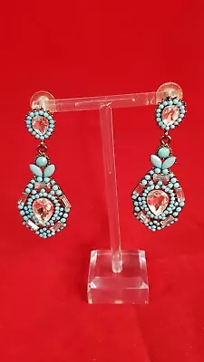 Chandelier Beaded Turquoise Earrings Fashion Statement Long Dangle Boho • £12.35