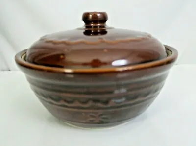  Marcrest Bowl Serving Daisy Dot Brwn Lidded Stoneware Ovenproof Made US Vintage • $33