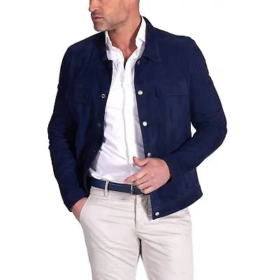 New Men's Blue Suede Leather Jacket 100% Soft Lambskin Stylish Slim Fit Jacket • $140.79