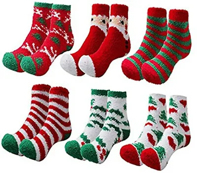 £7.99 • Buy 6 Pairs Christmas Soft Ladies Fluffy Lounge Cosy Bed Socks Winter Warm Gift Bags
