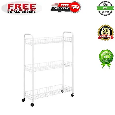 Rolling Laundry Cart White Wire Shelf Organizer Basket Shelves Utility 3 Tier • $41.74