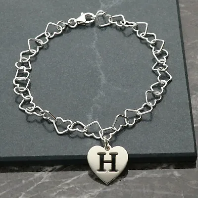 Sterling Silver Ladies Heart Link Bracelet Or Anklet With Up To 3 Initial Charms • £31.50