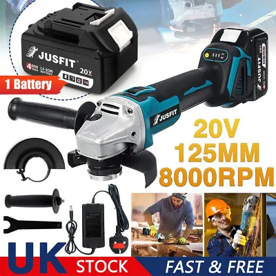 JUSFIT 125mm Cordless Angle Grinder Li-ion Battery Brushless Replace For Makita • £26.99