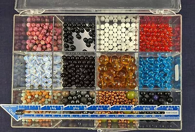 Small Lot Of Round Beads Various Sizes Colors Materials In Plastic Box • $6.99