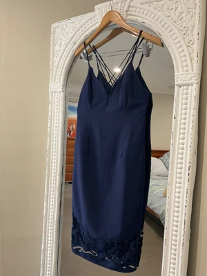 $32.50 • Buy BNWOT  Blue Formal Party Cocktail Midi Pencil Slit Mesh Detail Dress RRP $100
