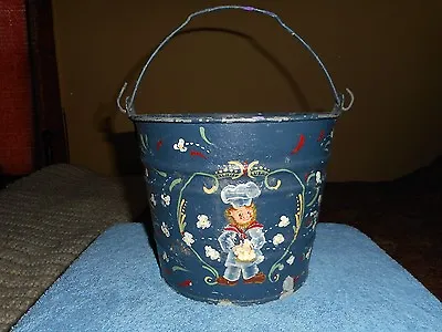 Vintage Folk Art Steel Mop Bucket Pail Hand Painted BREAD BAKER Signed 1935 MOM • $26.95