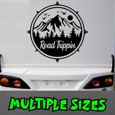 Road Trip Sticker Decal Caravan Adventure Compass Camping Explore Mountains Van • $6.50