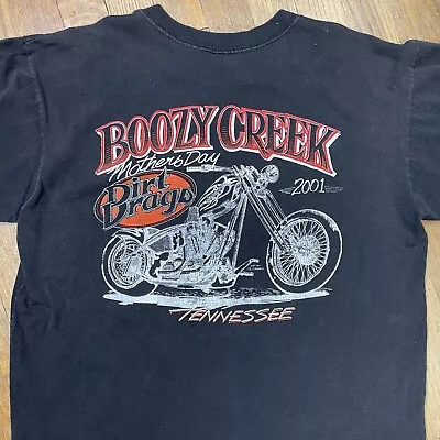 Boozy Creek Tennessee 2001 Dirt Drags VTG Biker Graphic T-Shirt MEDIUM • $14.99